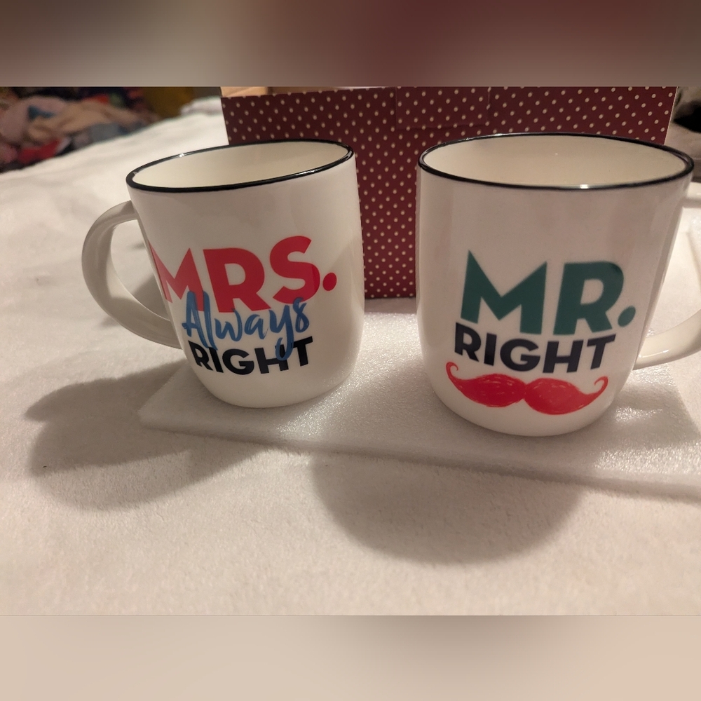 Set Of 2 Coffee Mugs 'Mr Right' And 'Mrs Always Right' 13oz Cups Mugs Gi…